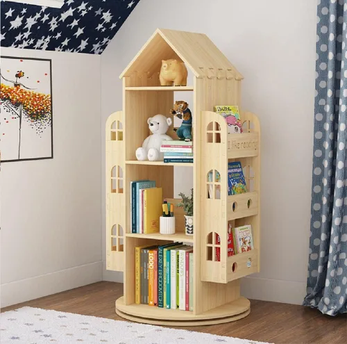 Heehee Estantería giratoria de 360 grados, estantería de pie para niños, estante organizador de madera para niños, estante organizador de libros de
