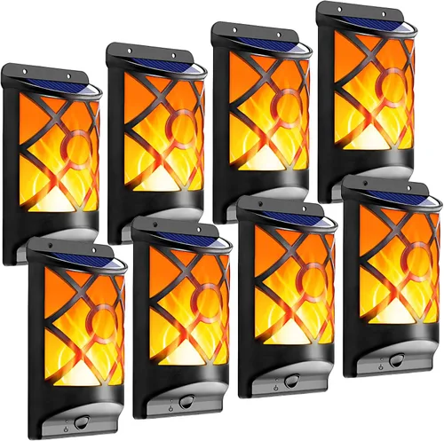 Luces solares de llama para exteriores, luces solares de pared parpadeantes, 66 LED, impermeable, encendido/apagado automático, decoración de