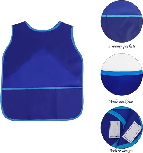 Miniatura 4 de 4 delantales de pintura para niños, delantales impermeables con 3 bolsillos, para niños de 3 a 8 años, 4 colores 4 colores (velcro)