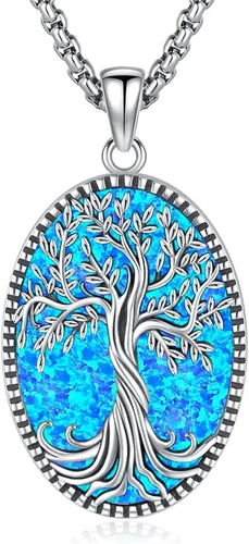 Miniatura 29 de Eusense Collar de ópalo para mujeres y hombres, joyería de ópalo azul y blanco de plata de ley 925 con dije de ópalo auténtico, regalo