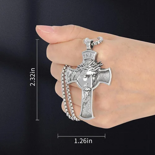 Miniatura 5 de Colgante de cruz de Jesús para espejo retrovisor de coche, accesorios de decoración, collar de cruz de acero inoxidable, regalo cristiano