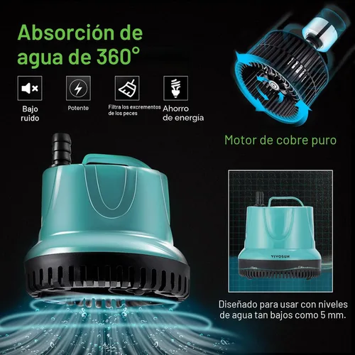 Miniatura 3 de VIVOSUN Bomba sumergible 660GPH 40W para pecera, estanque, acuario, sistemas hidropónicos con cable de alimentación de 5 pies y 4 boquillas