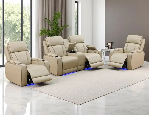 Miniatura 47 de Juego de Sofá Reclinable Eléctrico, Juego de Sofá y Sillón Reclinable de Cuero Negro, Juegos de Muebles de Sala de Estar, Sofá de Dos Plazas