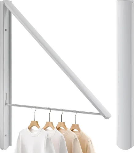 Miniatura 10 de Estante de secado de ropa plegable, colgador de ropa retráctil montado en la pared, 0.43 pulgadas de grosor, ahorro de espacio, organizador de Gris
