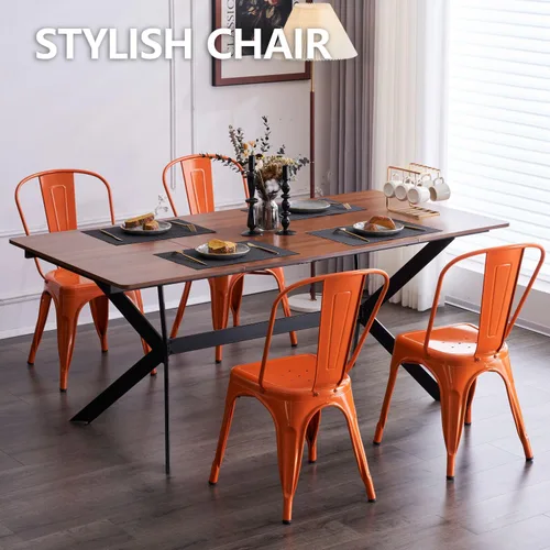 Miniatura 6 de Nazhura Silla de comedor de metal estilo Tolix de granja para cocina, comedor, café, restaurante, bistró, patio, 18 pulgadas, apilable, impermeable