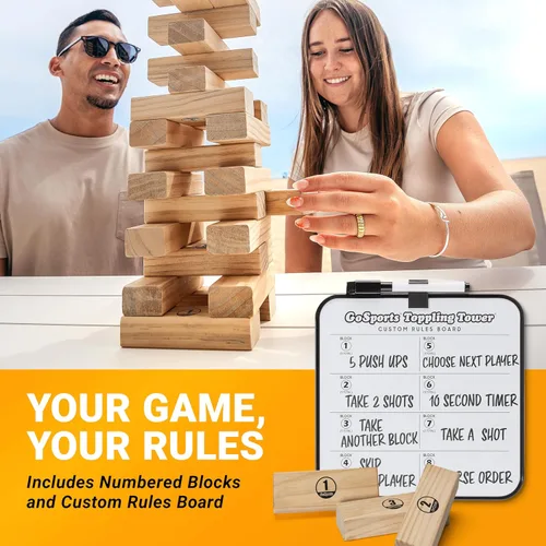 Miniatura 4 de GoSports Juego Gigante de Apilamiento de Madera para Exteriores – Torre de Derribo Grande con Estuche Marrón