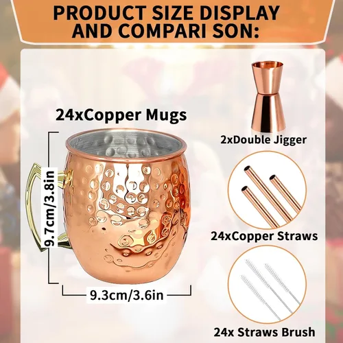 Miniatura 4 de LINALL Moscow Mule Tazas de Cobre - Juego de 24 Jarras de Acero Inoxidable Chapado en Cobre de 18oz, para Bebidas Frías (paquete de 24)