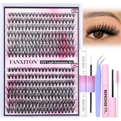 Miniatura 32 de Kit de pestañas en racimo, 280 racimos con cepillo, extensiones rizadas en D, con volumen, 23/64 a 40/64 pulgadas, 40D+50D, pestañas individuales
