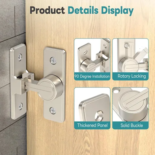 Miniatura 3 de Cerradura de Puerta de Granero de 90 Grados Resistente, Pestillo de Puerta Corredera de Aleación de Zinc para Granero, Jardín, Baño, Cerca, Níquel-1