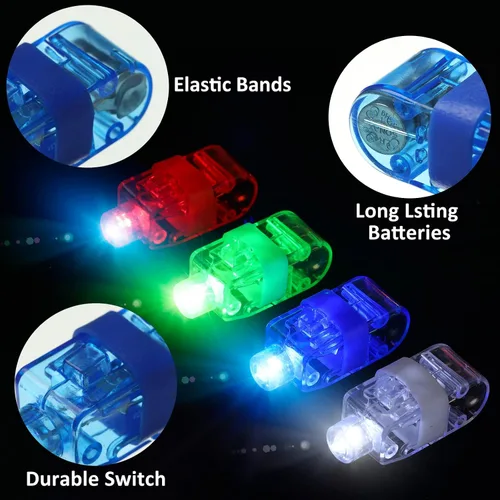 Miniatura 4 de Hortsun 200 luces LED para dedos, mini linternas de dedo para niños, suministros de fiesta que brillan en la oscuridad, anillos iluminados, juguetes