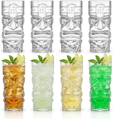 Miniatura 3 de Okllen Paquete de 8 tazas Tiki de plástico, tazas de cóctel Tiki transparentes de 16 onzas, vasos trapicales elegantes para bar moderno, fiesta