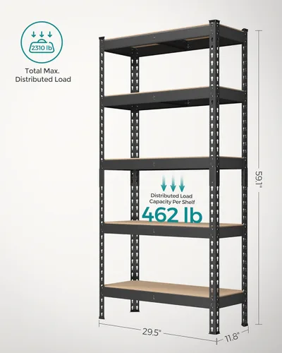 Miniatura 3 de SONGMICS Estantes de almacenamiento de 5 niveles, almacenamiento de garaje, montaje sin tornillos, unidad de estantería ajustable, 11.8 x 29.5 x