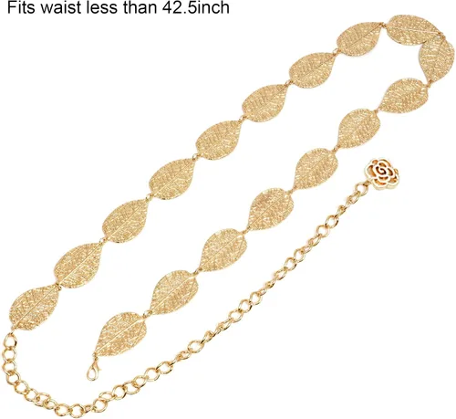 Miniatura 3 de Coucoland Cinturón de cadena de cintura ajustable para mujer, diseño de hoja de metal para vestido, Oro