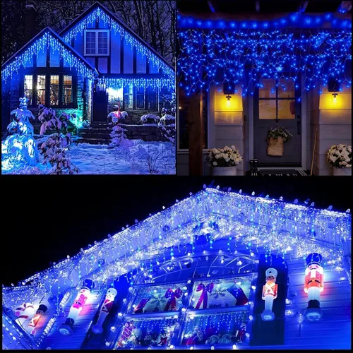 Miniatura 7 de Luces solares de Navidad de 320 LED, luces de cortina impermeables para decoraciones navideñas al aire libre, 29.5 pies, 60 gotas, 8 modos, luces