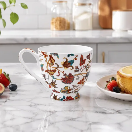 Miniatura 5 de Tazas florales de porcelana de hueso de 16 onzas, elegante taza de té y café floral, apta para microondas y lavavajillas, perfecta para café, té
