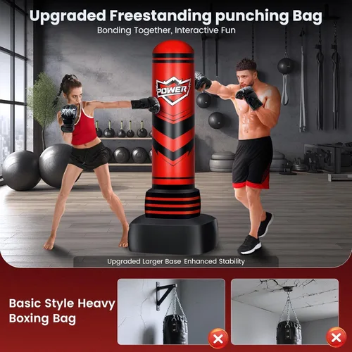 Miniatura 2 de Saco de boxeo independiente para adultos y adolescentes, bolsa de boxeo pesada de 70 pulgadas con guantes y bomba, bolsas de kickboxing de pie