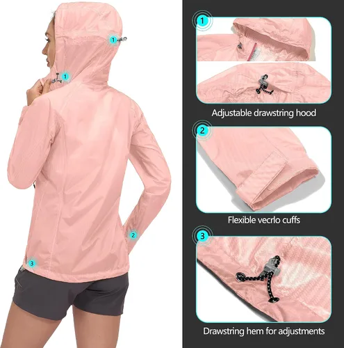 Miniatura 4 de Little Donkey Andy Chaquetas de lluvia impermeables para mujer, ligeras, UPF50, para senderismo, viajes, pesca