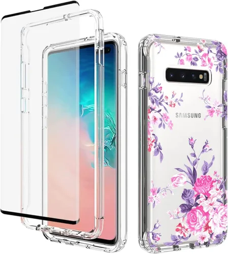 Miniatura 8 de Funda para Samsung Galaxy S10 Plus, diseño de flores moradas, a prueba de golpes, funda protectora de cuerpo completo con protector de pantalla