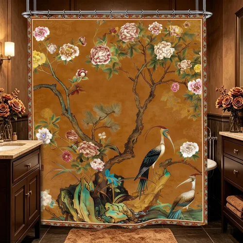 Miniatura 13 de Cortina de ducha de baño con diseño de flores de leopardo y rosas, 60 pulgadas de ancho por 71 pulgadas de alto, color marrón, marrón, marrón
