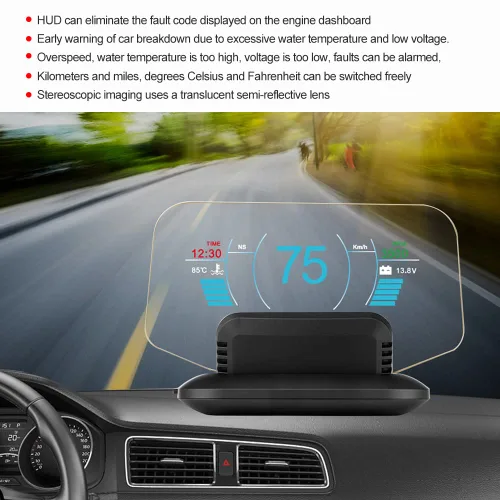 Miniatura 5 de HUD para coche, pantalla frontal, indicador OBD2, C1 OBD2 y GPS LED OBD coche HUD pantalla frontal velocímetro proyector sistema herramienta