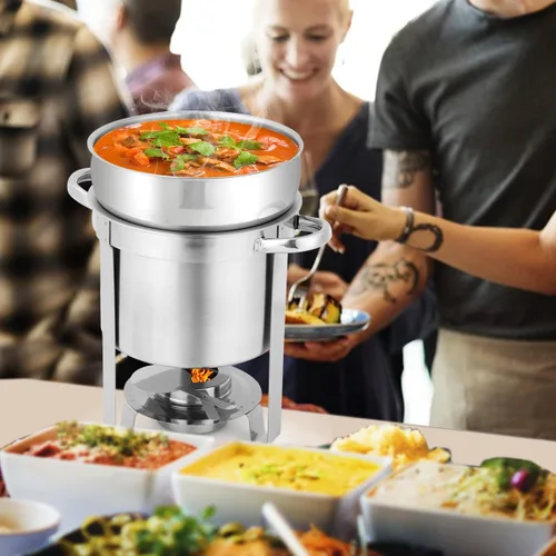Miniatura 7 de Calentador de sopa redondo de acero inoxidable de 7 cuartos de galón, paquete de 2 Soup Chafer, Include Pot Lid & Fuel Holder, Commercial Soup Pot