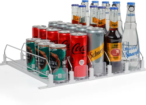 Dwella Organizador de Bebidas para Nevera con Empujador Deslizante, Dispensador de Bebidas para Nevera con Resorte de 5 Filas, Organizador de Latas