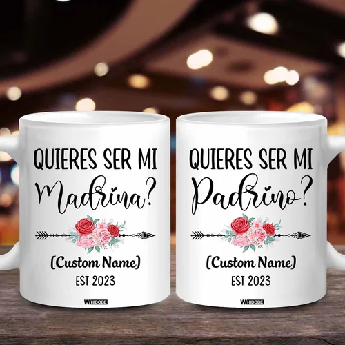 Miniatura 4 de WHIDOBE Personalizado Quieres Ser Mi Madrina, Padrino De Bautizo, Bautizo Recuerdos Juego De 2 Tazas 2023, Propuesta de Padrinos de Dios, Quieren