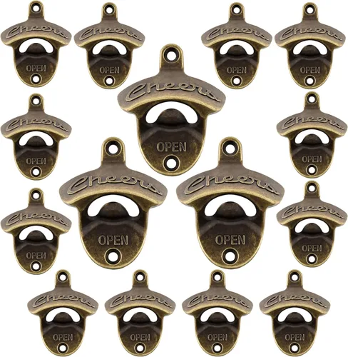 Miniatura 30 de Abridor de botellas de latón para montar en la pared, estilo vintage, bronce antiguo (paquete de 2)