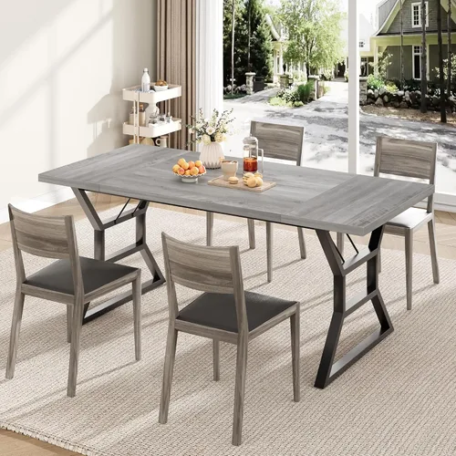 Miniatura 6 de GarveeHome Mesa de comedor grande de 70.9 pulgadas para 6, mesa de cocina rectangular con patas de metal resistentes, mesa de comedor de madera