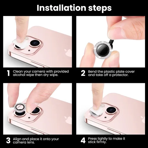 Miniatura 7 de Tensea Protector de Lente de Cámara para iPhone 13 mini/iPhone 13, Cubierta de Cámara de Vidrio Templado 9H Protector de Pantalla Anillo Individual