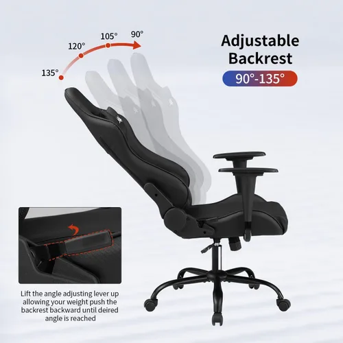 Miniatura 4 de Silla de oficina para videojuegos, silla de escritorio con soporte lumbar, reposacabezas y reposabrazos, giratoria, ergonómica, para deportes Negro