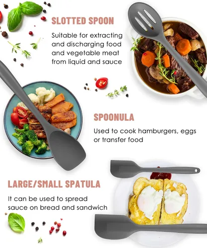 Miniatura 7 de Juego de utensilios de cocina, 12 piezas de utensilios de cocina de silicona (apto para lavavajillas), juego de espátulas resistentes al calor