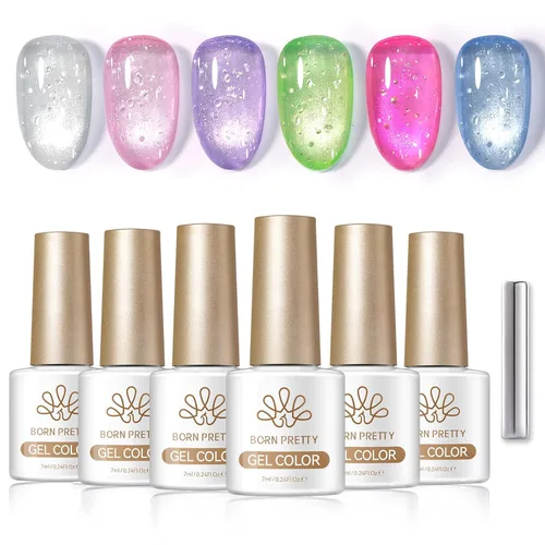 Miniatura 36 de Born Pretty Esmalte de uñas de gel de ojo de gato magnético, esmalte de gel pastel lechoso magnético azul pastel verde púrpura rosa nude plateado