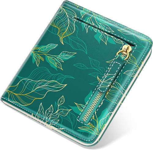 Miniatura 16 de Billetera de cuero genuino de lujo para mujer con bloqueo RFID, compacta, plegable, con ventana para identificación, Gato negro, Moderno