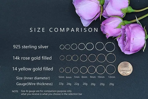 Miniatura 120 de Small Gold or Sterling Silver Huggie Hoop Earrings for Women Cartilage Nose Helix Tragus