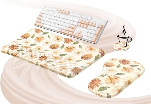 Miniatura 7 de Ospelelf Almohadilla Ergonómica para Mouse y Soporte con Reposamuñecas para Teclado, Comodidad de Espuma Viscoelástica, Alivio del Dolor para Flores
