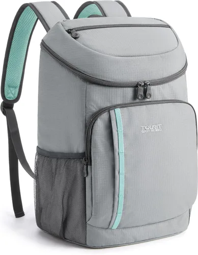 TOURIT - Mochila de hielera térmica ligera a prueba de fugas para 30 latas, para hombres y mujeres gris (01-GREY)