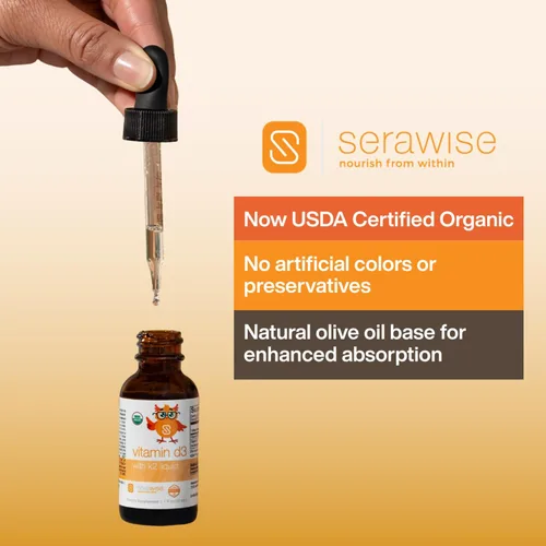 Miniatura 6 de Vitamina líquida orgánica D3 con K2 por la Dra. Ana Maria Temple Apoya huesos fuertes y salud inmunológica Certificado orgánico USDA Base