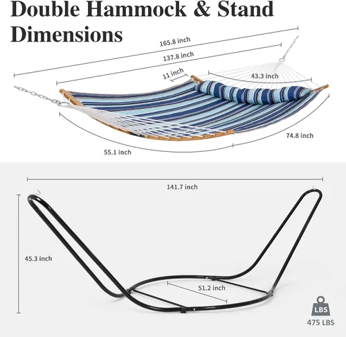 Miniatura 6 de SUNCREAT Hamacas Hamaca Portátil para Exteriores con Soporte, Capacidad de 475 libras, Hamaca Doble Resistente con Soporte Incluido, Patente