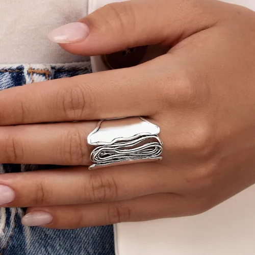 Miniatura 2 de JEAN RACHEL JEWELRY Anillo de plata de ley 925 Anillo de escudo contemporáneo con envoltura de alambre de diseño vintage, hipoalergénico, sin plomo