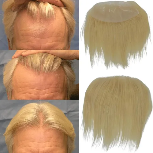 Miniatura 20 de Voloria Tupé de cabello humano 100 % de piel sintética para hombre, peluca frontal para retroceso, sistemas de reemplazo de línea capilar natural