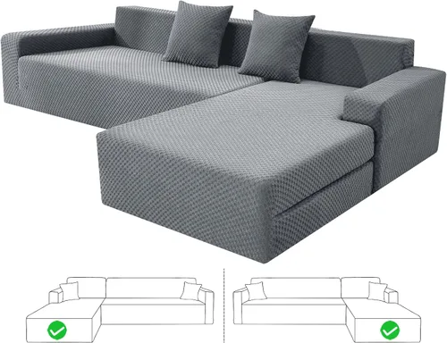 Miniatura 20 de ZNSAYOTX Fundas para sofá modular, fundas elásticas de jacquard con parte inferior elástica para sofá modular en forma de L, 2 protectores de sofá