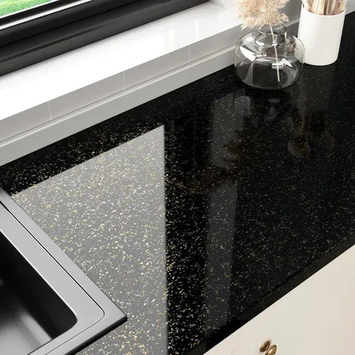 Papel adhesivo de granito negro y dorado de 11.8 x 78 pulgadas, autoadhesivo, para encimeras de cocina, papel tapiz de mármol impermeable, envoltura