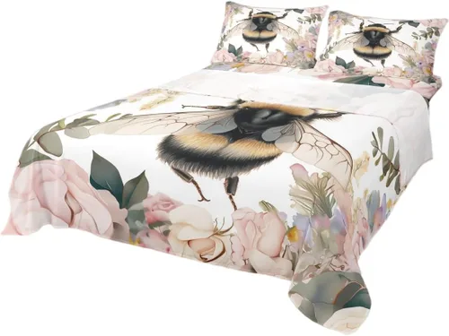Miniatura 45 de Erosebridal Juego de sábanas de tamaño individual con diseño de gatos y gatos, con temática de animales, con flores coloridas, juego de sábanas