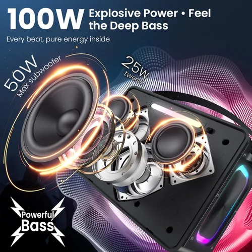 Miniatura 2 de Altavoz Bluetooth de 100W Pico, Altavoz Portátil Inalámbrico Ruidoso IPX6 Impermeable para Exteriores con Luces LED, Sonido Estéreo Potente y Graves