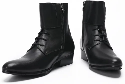 Miniatura 5 de Santimon Botas vaqueras para hombre, vestido formal, botas Chelsea de cuero genuino, botas casuales Patry de moda occidental, formal, baile