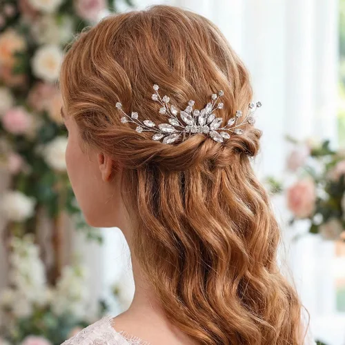 Miniatura 6 de Unicra Bride Silver - Peine para el cabello de boda con cristales brillantes, accesorio para el cabello con diamantes de imitación para mujeres