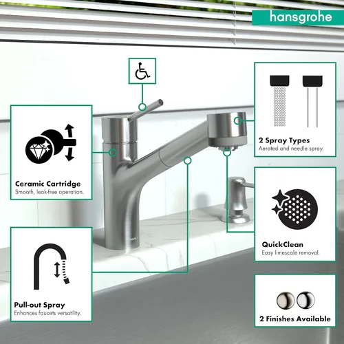 Miniatura 5 de hansgrohe Talis S 06462860 - Grifo de cocina de acero inoxidable con pulverizador extraíble, grifo para fregadero de cocina, óptica de acero