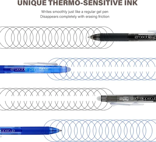 Miniatura 3 de ParKoo Bolígrafos de gel retráctiles borrables de punta fina de 0.028 in, desaparecen los errores, 3 bolígrafos de tinta negra/3 azules con 4 Negro