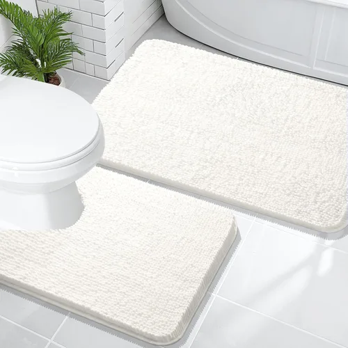 Miniatura 237 de OLANLY Juego de alfombras de baño de 2 piezas, alfombras de baño de chenilla suave y absorbente y alfombra de contorno en forma de U para inodoro